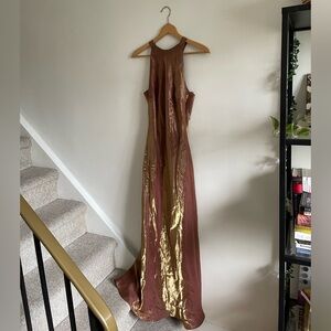 Geary Roark Kamisato Vintage 90s Halter Slip Maxi Dress Iridescent Bronze sz 10